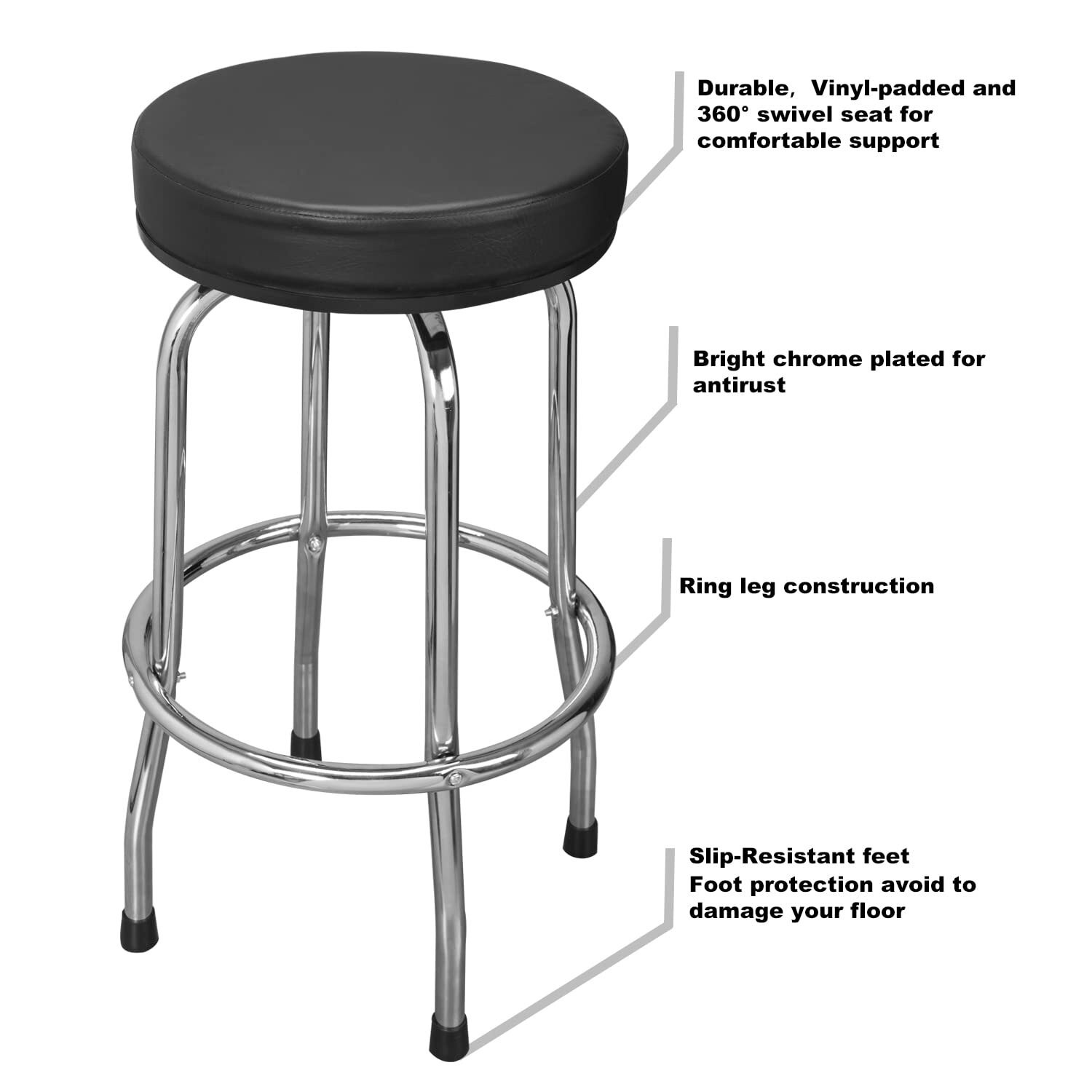 Torin Swivel Bar Stool Padded Garage/Shop Seat Plated Legs, Black, ATRP6185B