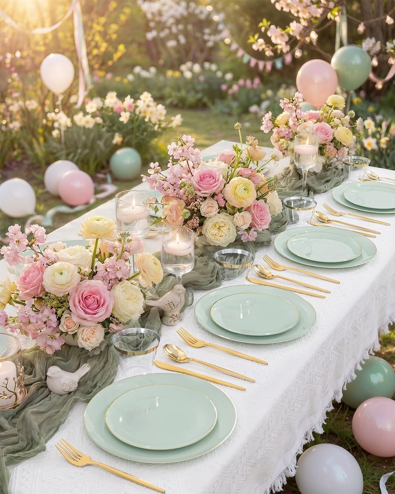 Sage Green Disposable Dinnerware - 25 Guests