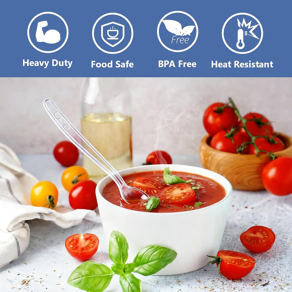 1000 Count Clear Plastic Spoons Bulk - Plastic Silverware Spoons Heavy Duty, Pre