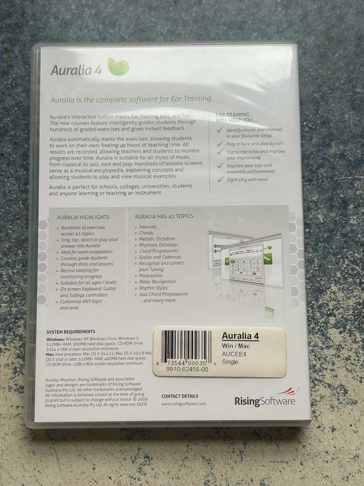 Auralia 4, ear training for musicians software, Windows/Mac, 2009, Preowned