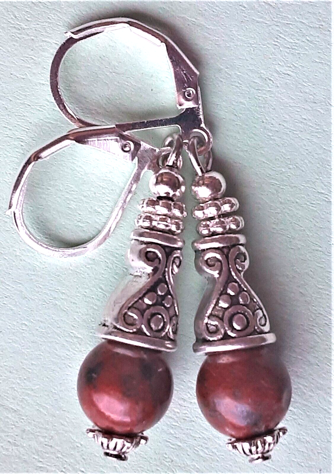 RED JASPER CONE earring LEVERBACK SP handcrafted XGE