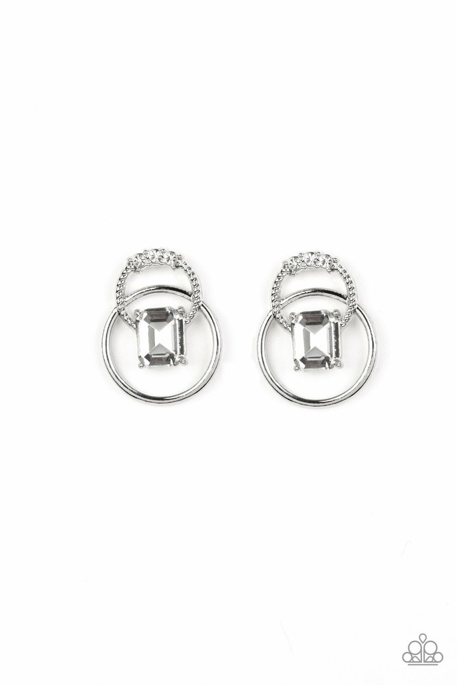 Paparazzi Earring - Dangerously Dapper White Rhinestone Post Back