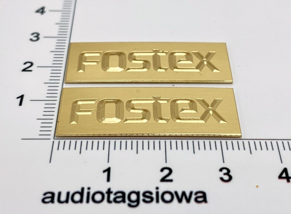 Fostex Speaker Grill Badges Custom Made Engraved Polished Solid Brass PAIR