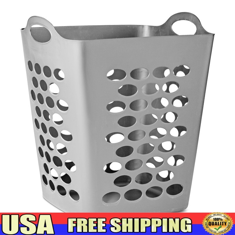 Flexible Square Laundry Hamper W/ Handles Breathable Lightweight Storage Silver