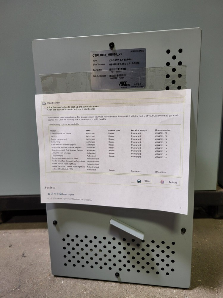 Oce Plotwave 300 controller, verified, licensed, working