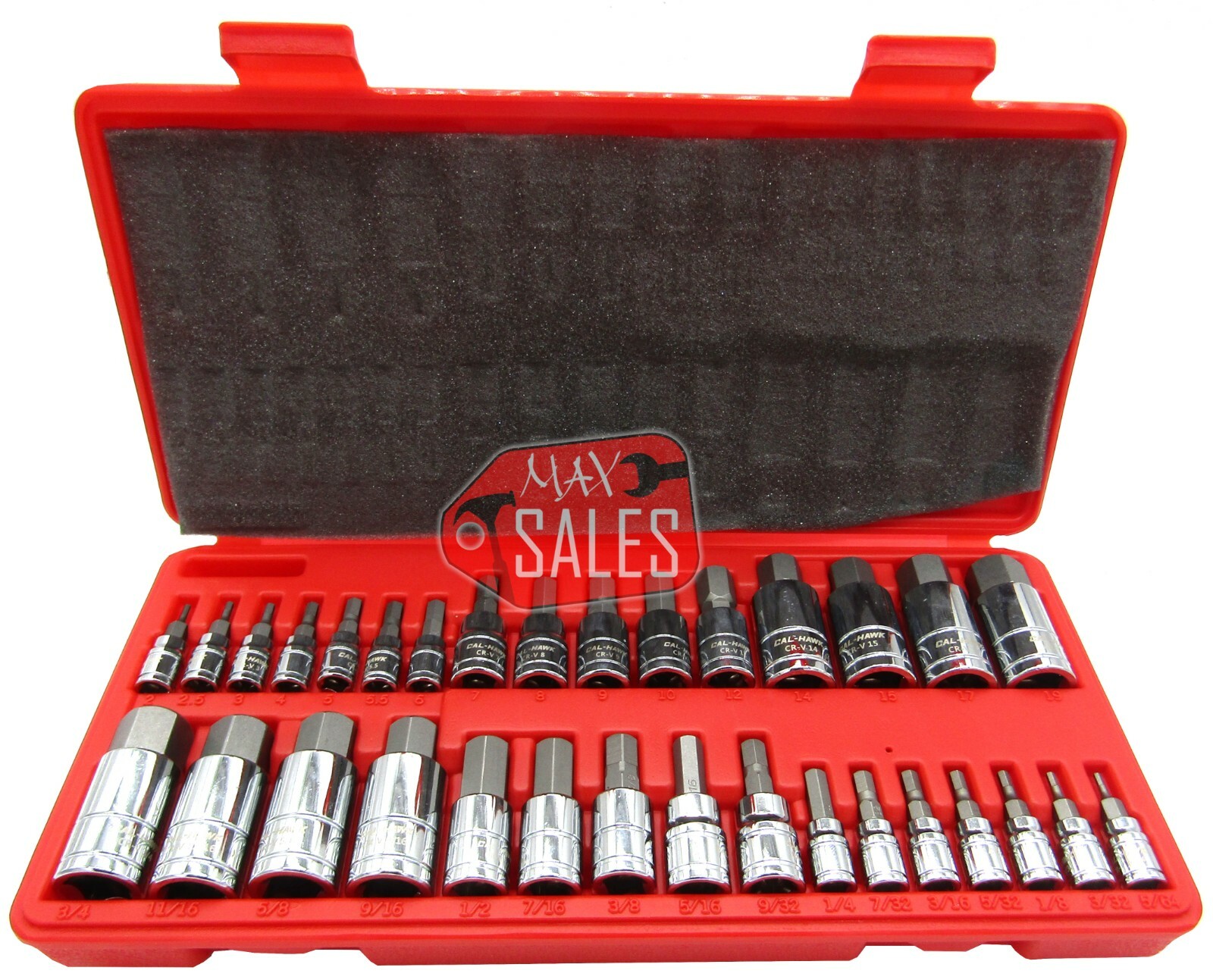 32pc MASTER HEX BIT SET (SAE & METRIC) SOCKET SET STANDARD ALLEN 1/4" 3/8" 1/2"