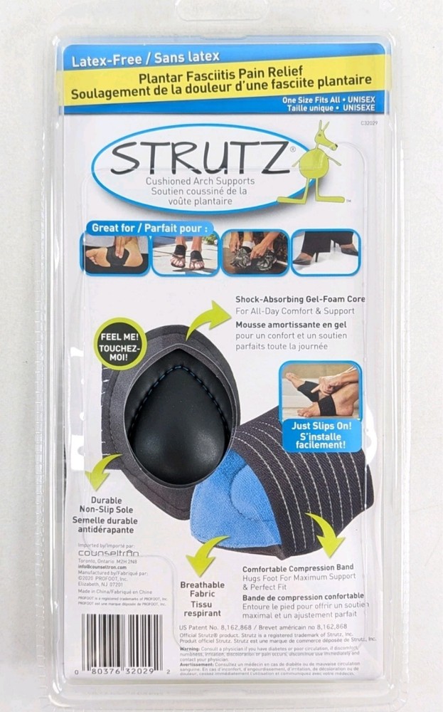 PROFOOT Strutz Cushioned Arch & Foot Compression Support Sleeves – 1 Pair – NEW