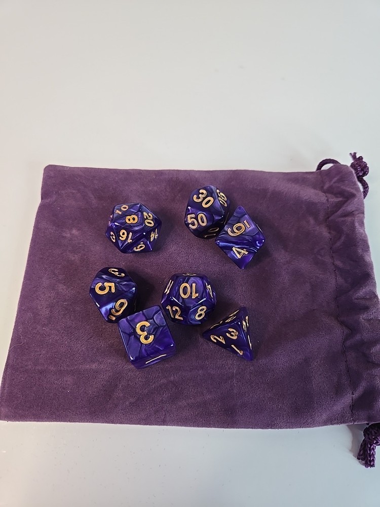 RR | 7-Dice Polyhedral Starter Set | Beginner Dice Kit with Suede Bag D&D