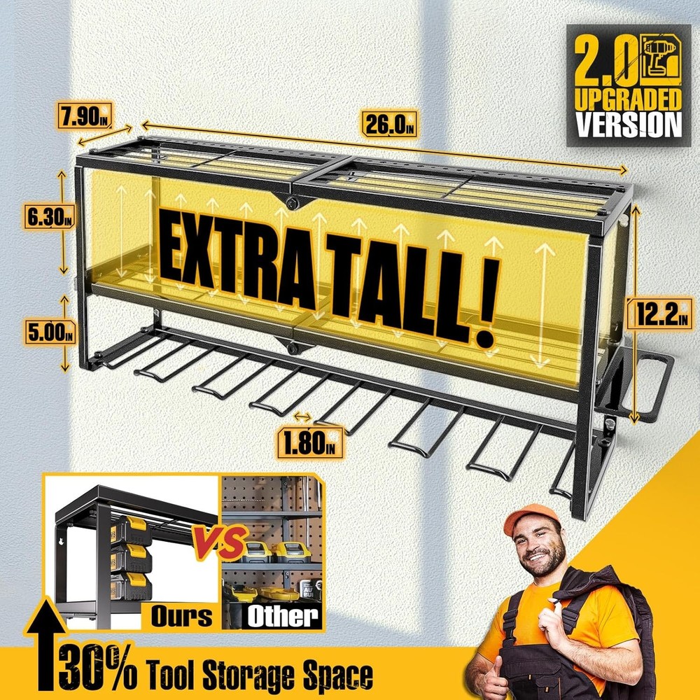 Power Tool Organizer Wall Mounted Power Tool Rack for 7 Drill Cordless Storage