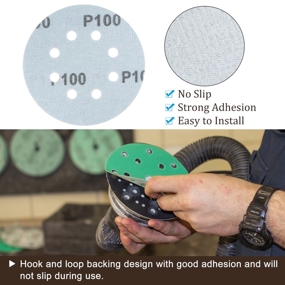 15pcs Sanding Discs 5 Inch 8-Hole 100 Grit Hook & Loop Discs
