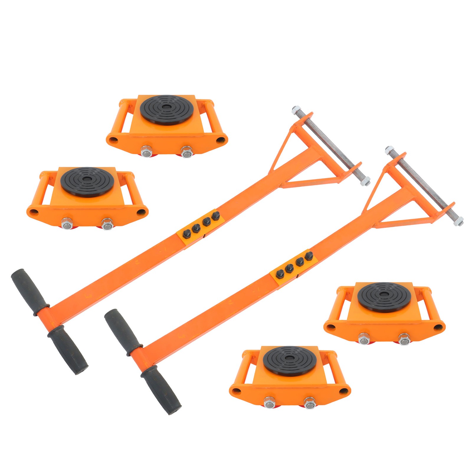 4 Pcs Machinery Skates Dolly With Handle 360° Rotation 6T/13200Lbs Heavy Duty
