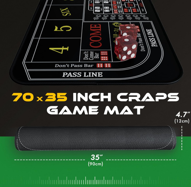 70" x 35" Craps Table Mat Set with Buttons & Storage Bag