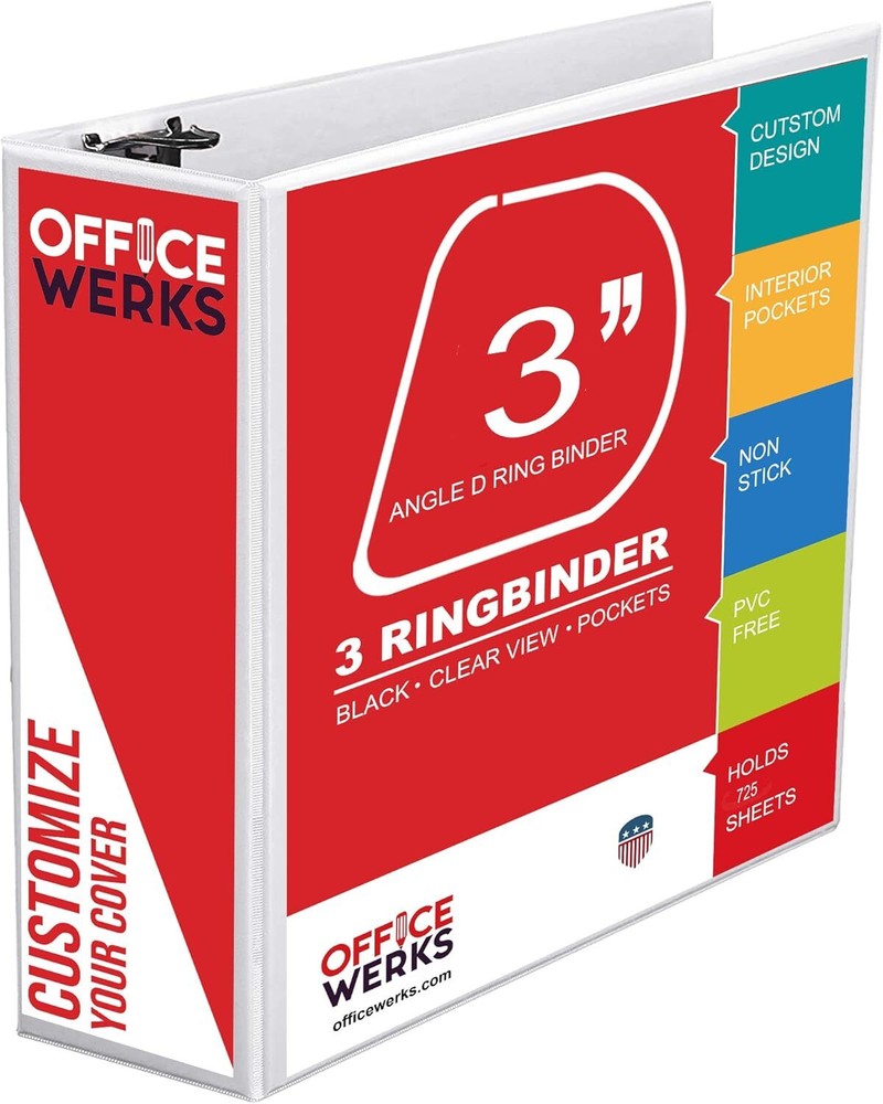 3 Ring Binders, 3 Inch Angle D-Rings, White, 4 Pack, 3 (4 Pack), White
