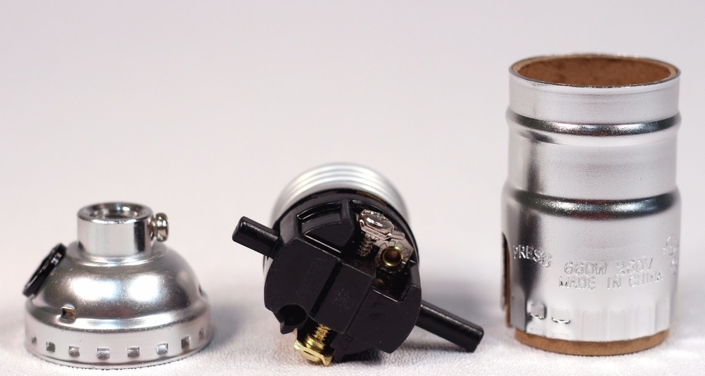 Silver Push Thru On/Off Lamp Repair Replacement Sockets, Medium Base, 2 Pack
