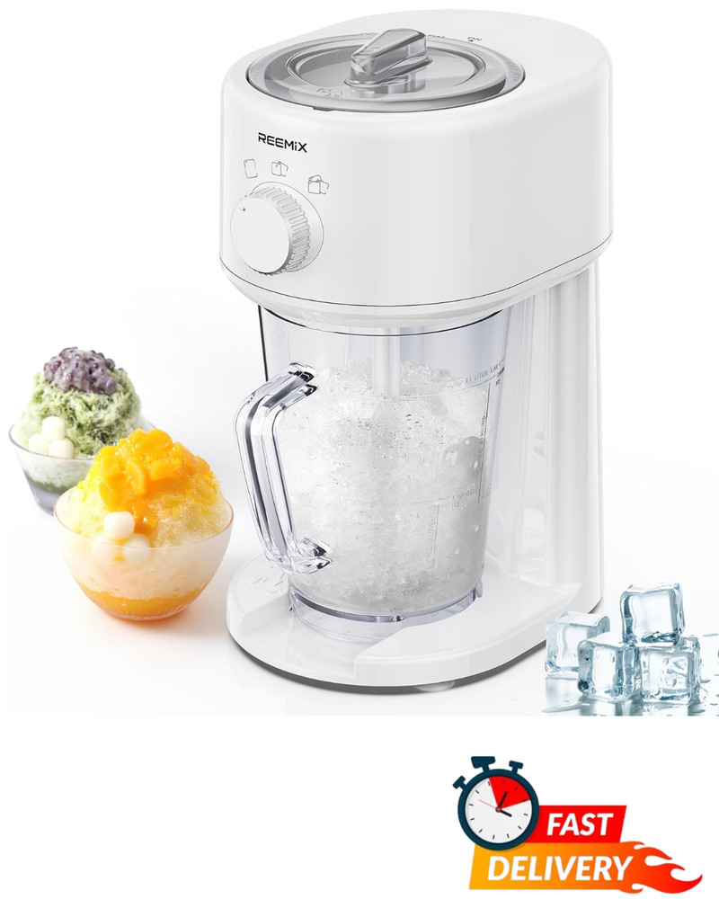Electric Shaved Ice Machine Portable Ice Crusher Adjustable White Large Hopper