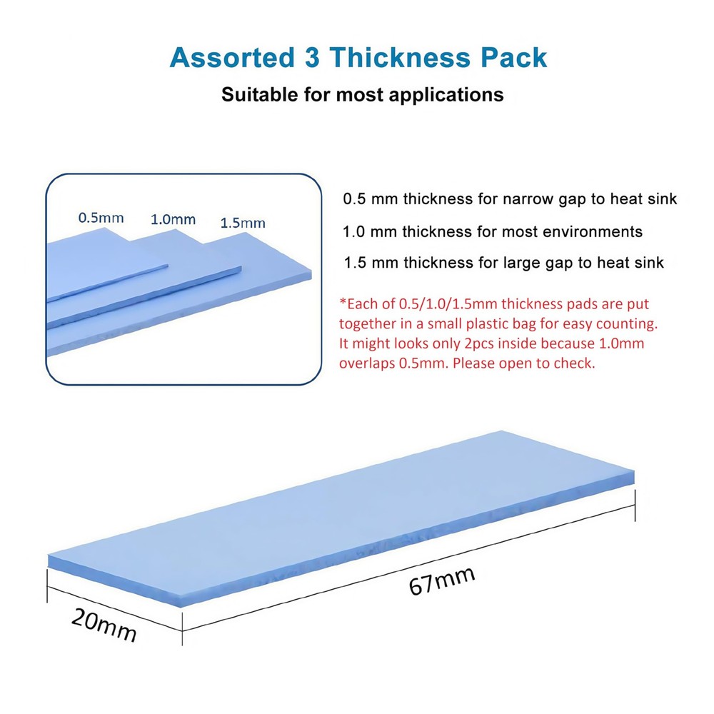 12-Pack Thermal Conductive Silicone Pads for SSD CPU GPU Cooling - Blue