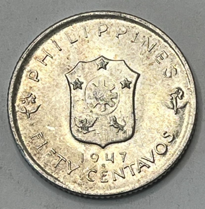 1947 S Philippines Silver 50 Centavos MacArthur