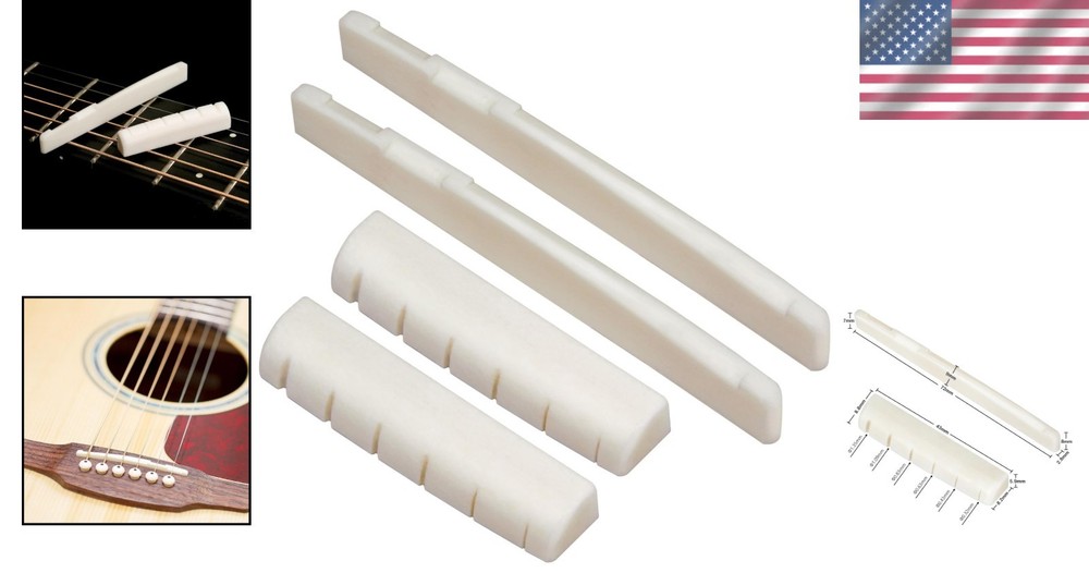 6-String Acoustic Guitar Bone Saddle & Nut Set - Precise Dimensions Included