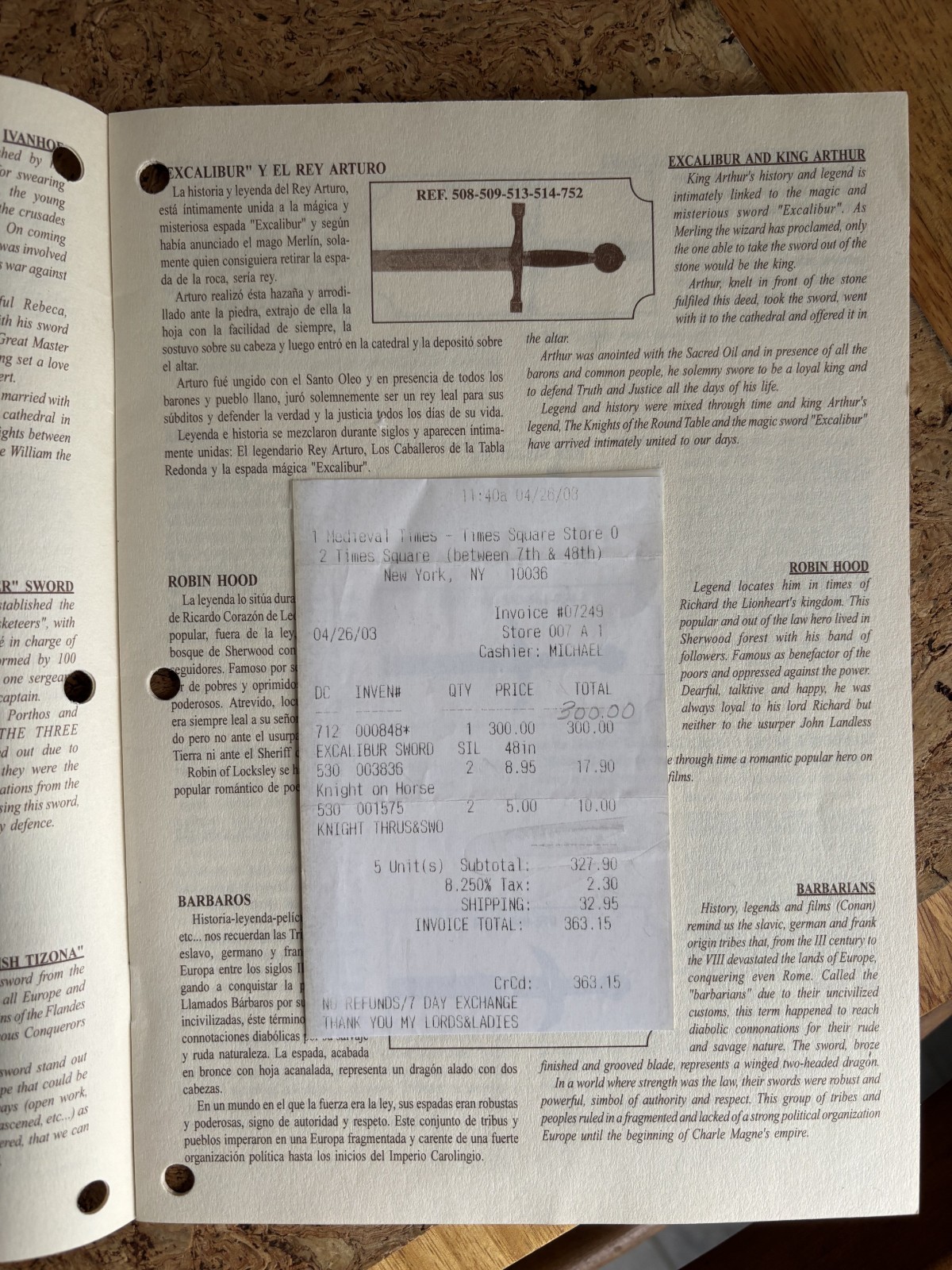 "Marto from Spain" Excalibur King Arthur Sword (With Original Booklet + Receipt)