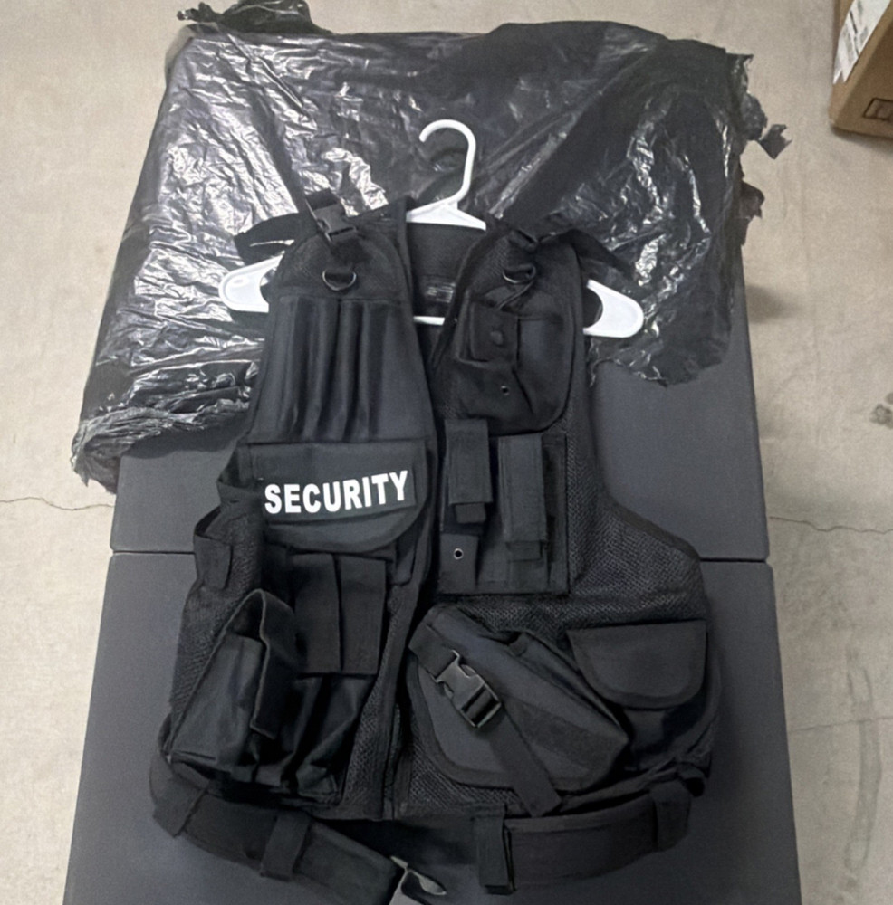 Ryno Gear Tactical Vest Black M/L Adjustable Multiple Pockets Polyester Security