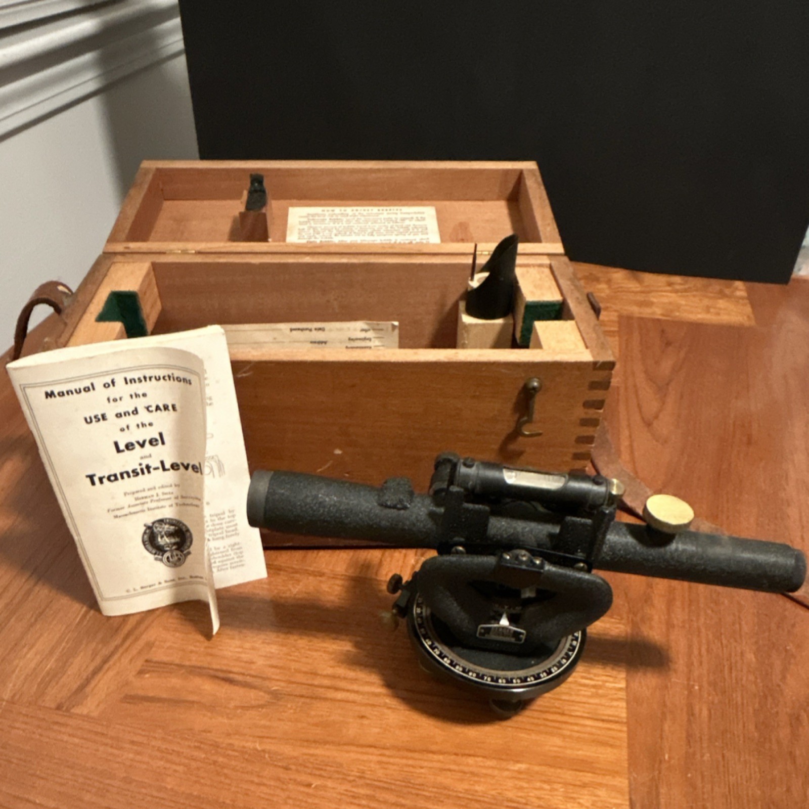 Berger 143A Transit-Level Engineering Instrument with Wooden Case and Manual