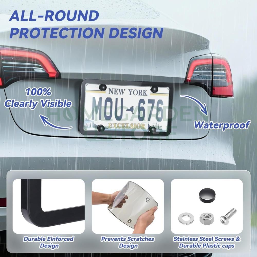 2X Unbreakable License Plate Covers+Frames Auto Tag Shield Protector Front Rear