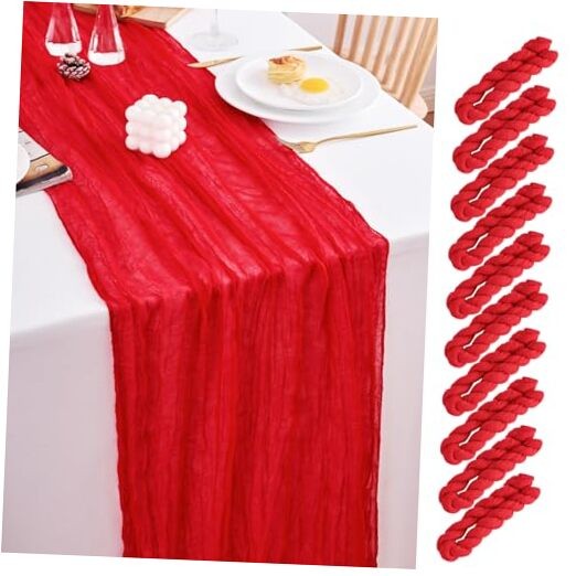 10 Pack Table Runner 120 Inch Cheesecloth Table Runner 10FT Rustic 21"x120" Red