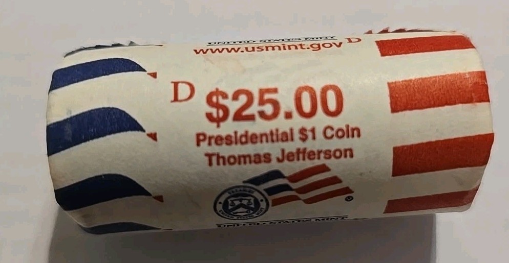 2007-D Thomas Jefferson Presidential $1 Coin Roll $25 Unc US Mint BU