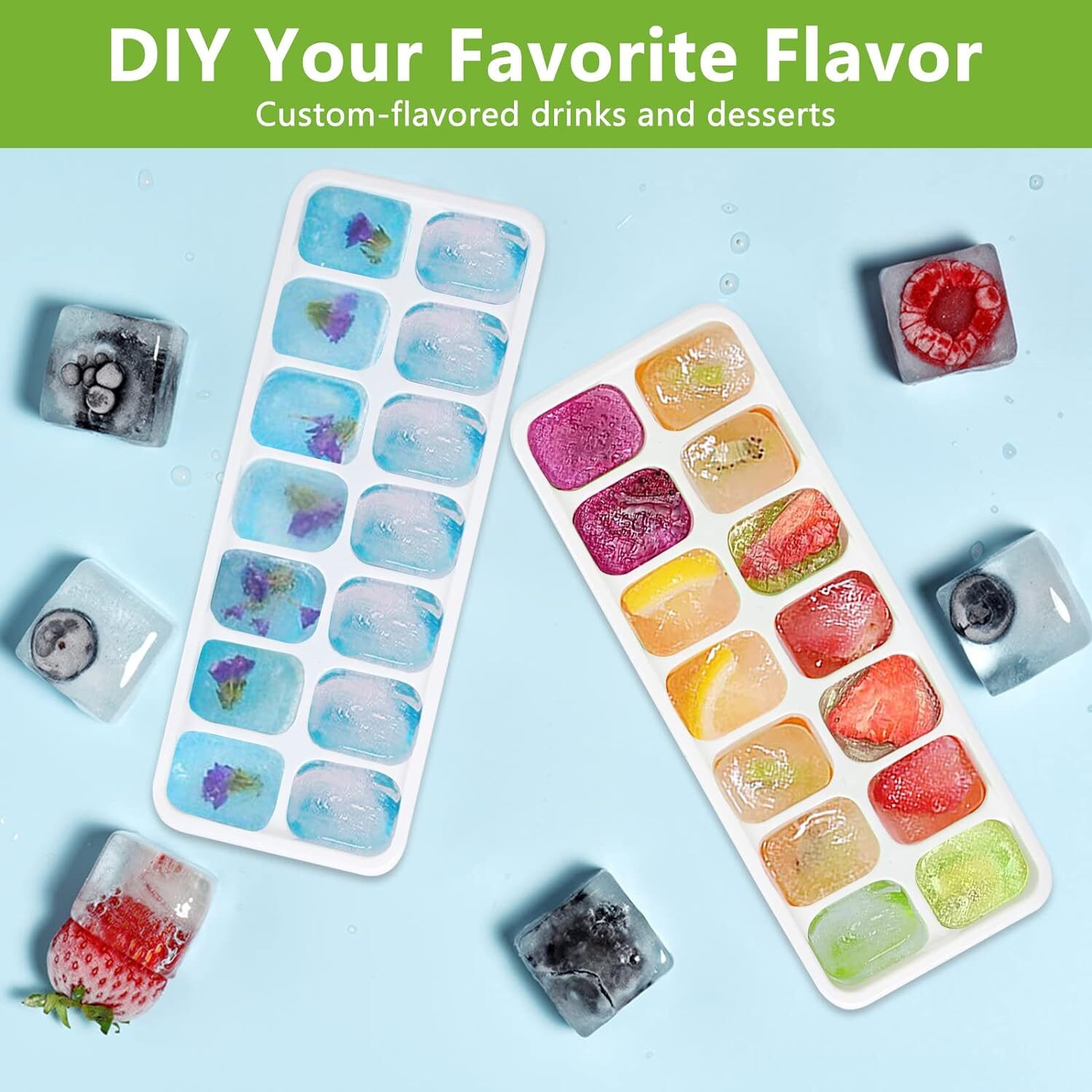 Ice Cube Tray, 4 Pack Silicone Ice Tray, 14 Ice Cube Molds with Lids, Stackable