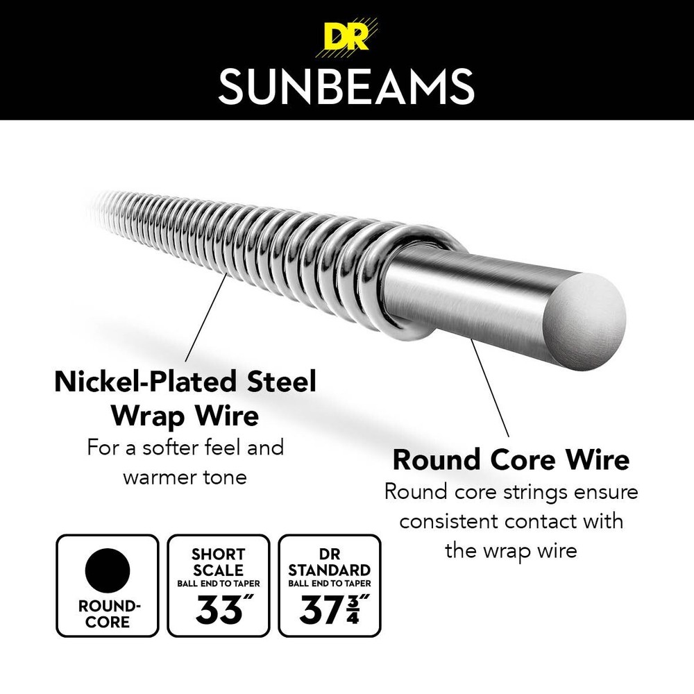 DR Strings SUNBEAM Bass Strings: 5-String Medium 45-125 Short Scale [SNMR5-45]