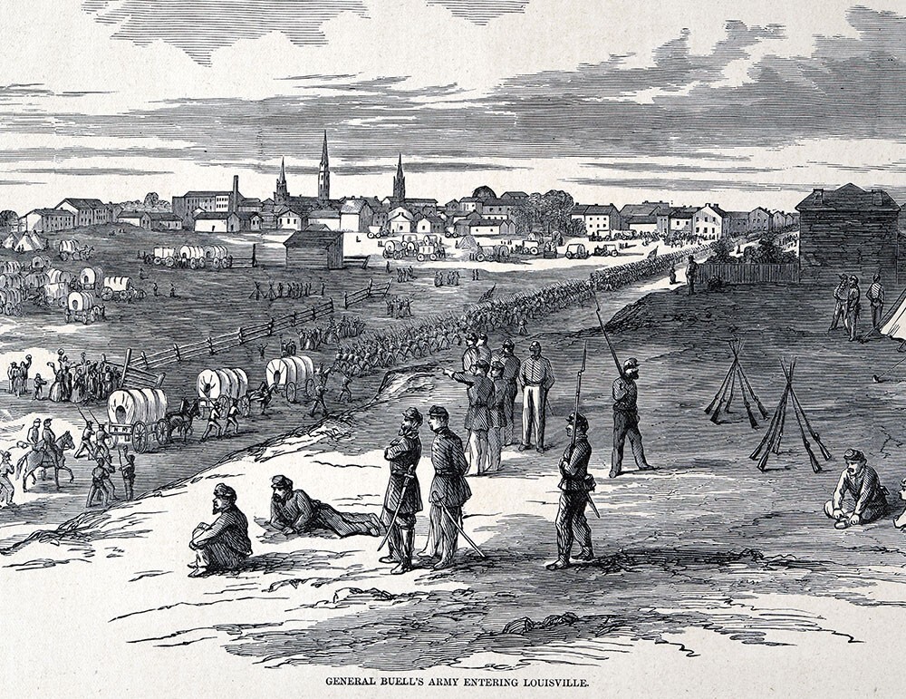 Harper Civil War Print General Buell's US Army Entering Louisville Kentucky KY