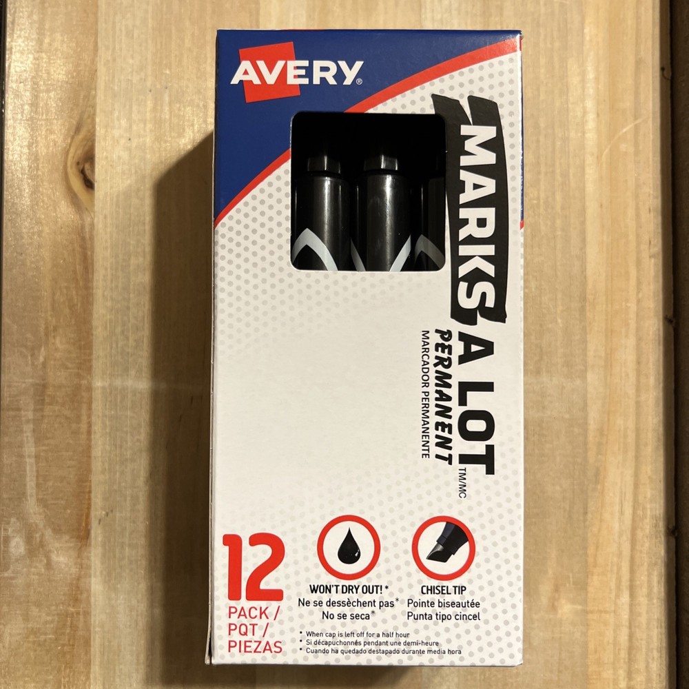 Avery Marks A Lot Permanent Markers, Black, Chisel Tip, (12 PACK) 08888-400