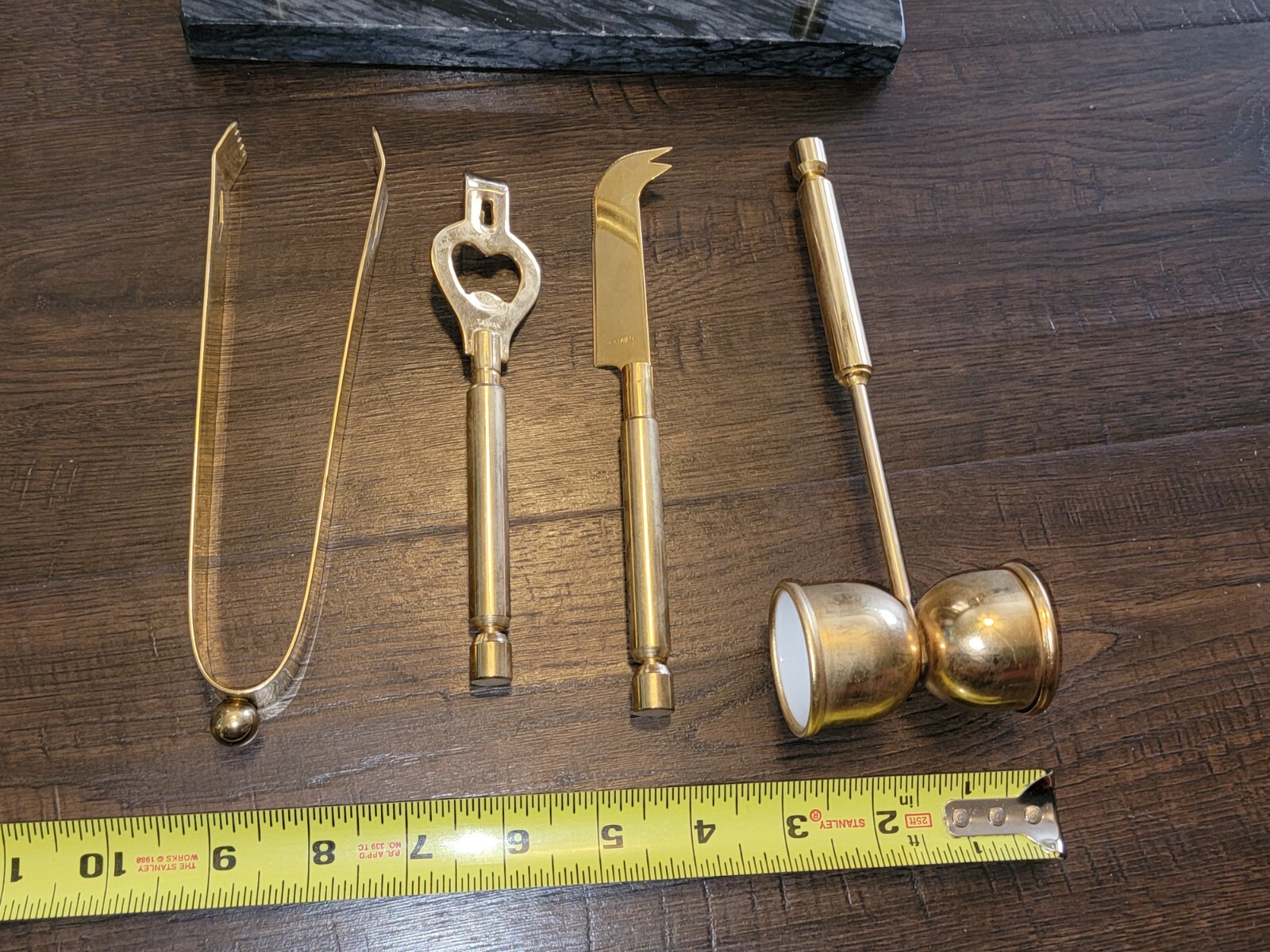 Bar Tool set w/ Marble stand Mid century modern Brass/Gold Home Decor