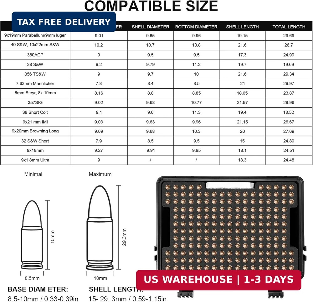 Ammo Box Storage Case for Bullets - 9mm Ammo Case | TSA Approved | Fits 9mm, .40