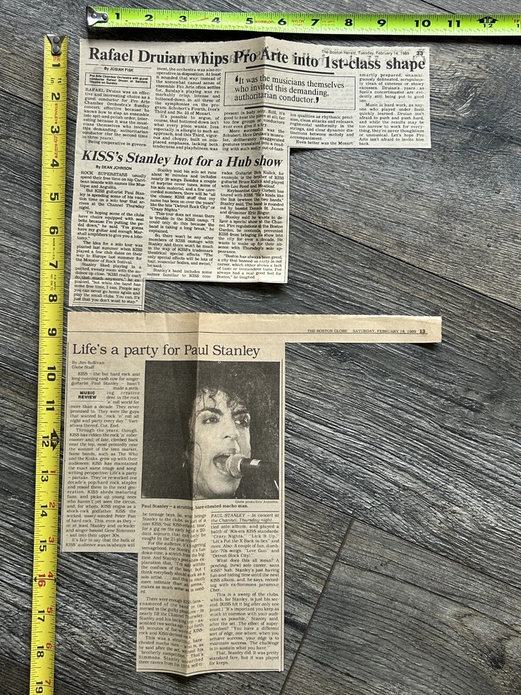 KISS Concert Clipping PAUL STANLEY Solo Tour Boston Mass 1989 Lot Vintage Kiss