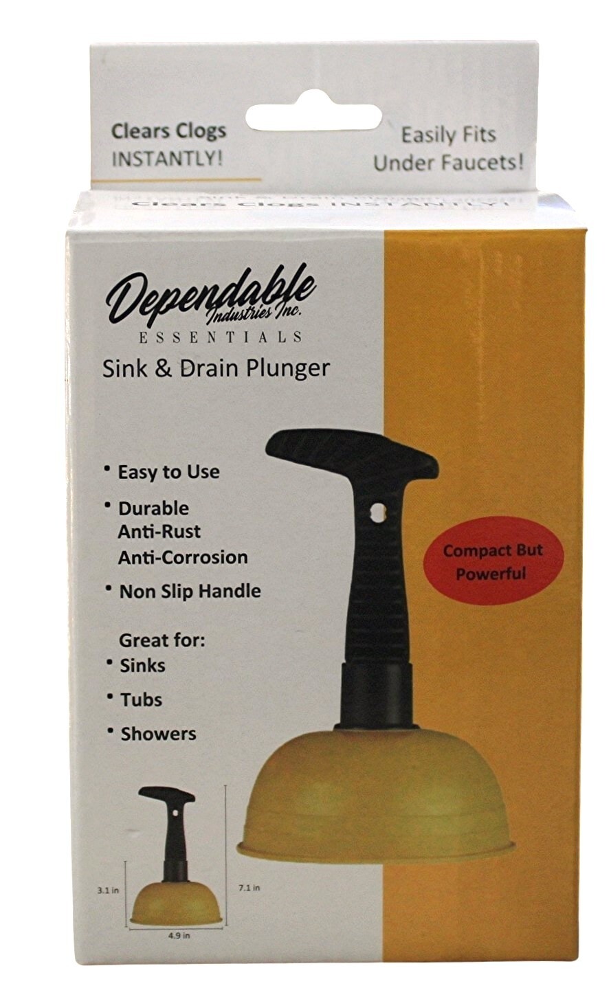 Mini Sink Plunger for Kitchen, Bathroom, and Shower Drains - Short Handle