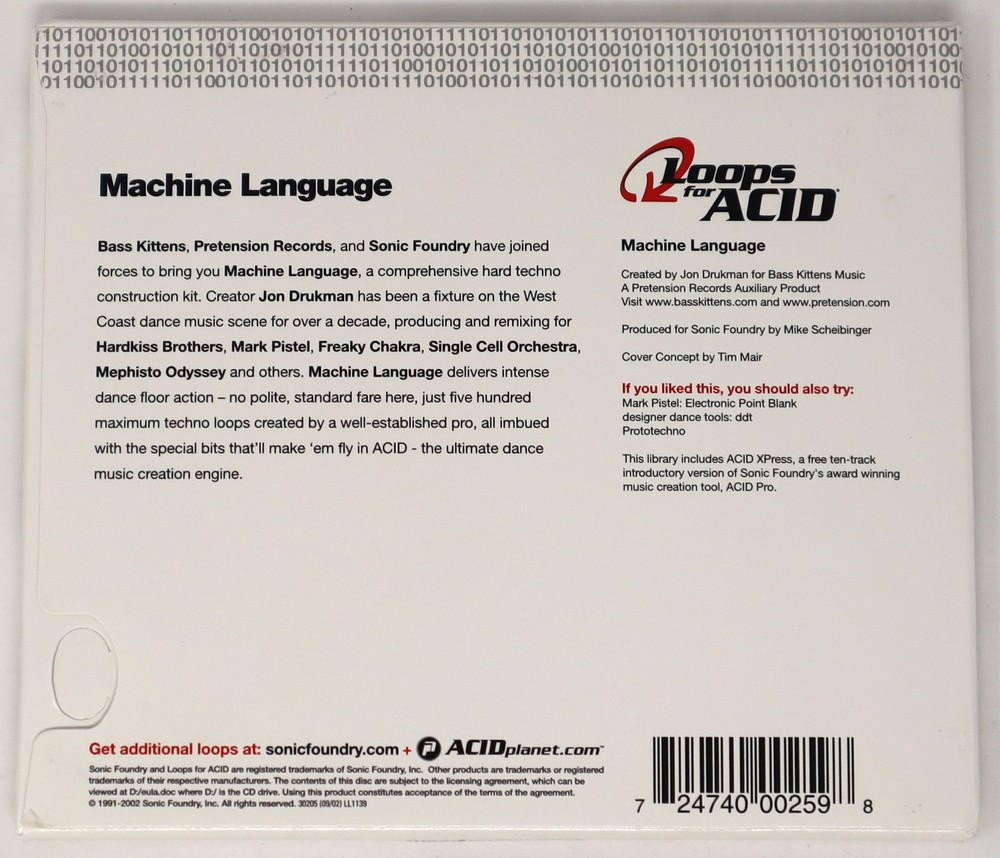 Sonic Foundry Machine Language Loops For Acid Sample/Sound Library/Sampling CD