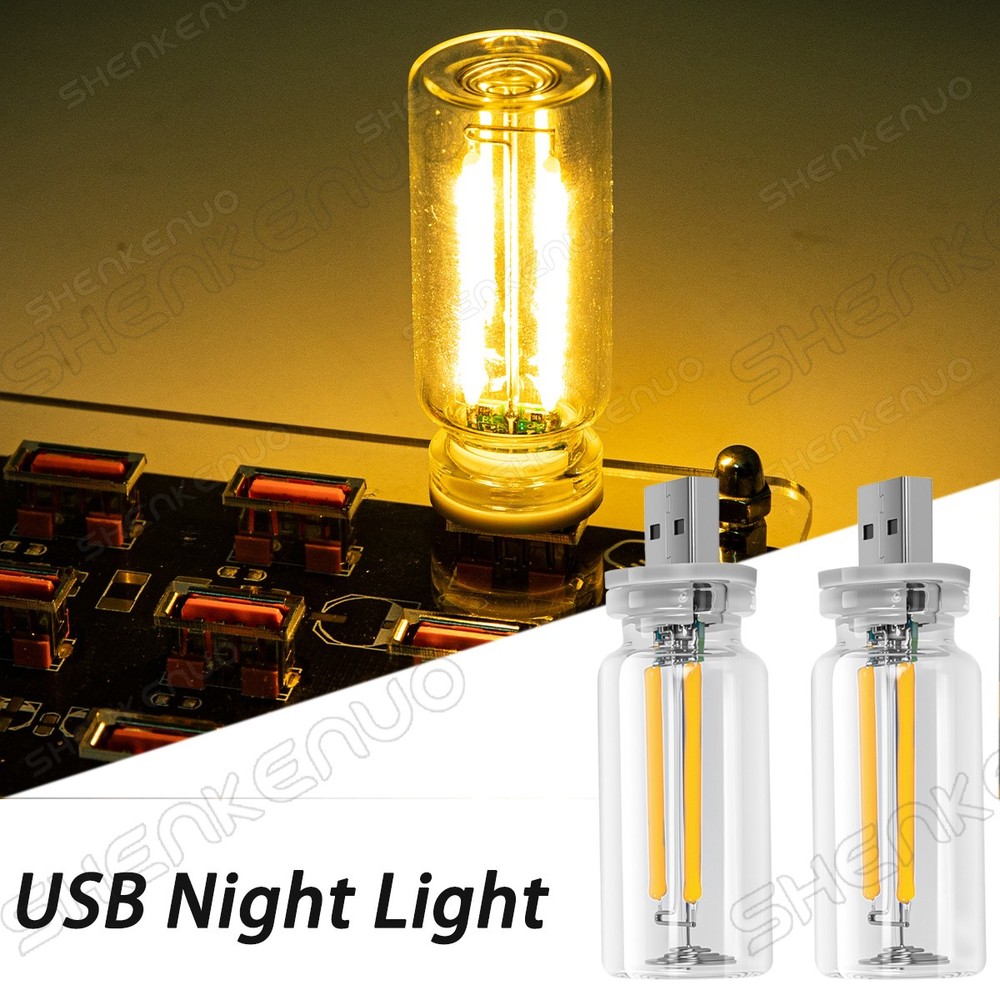 2Pc Portable USB Night Light Bulb Touch Dimmable Car Interior Ambient Warm White