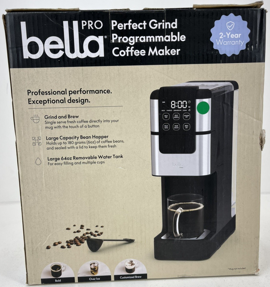 bella PRO Programmable Single-Serve Coffee Maker with Integrated Burr Grinder