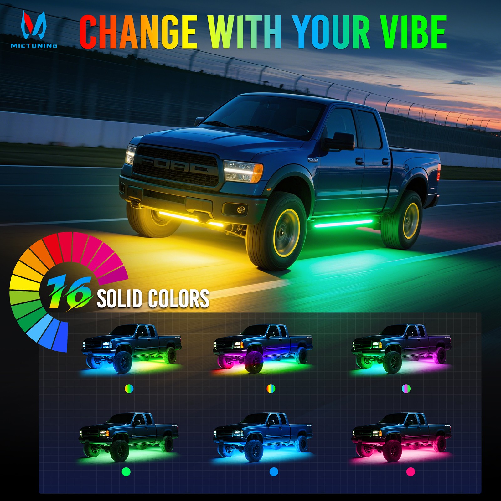 8Pcs RGB+IC Underglow LED Light Bar Car Exterior Neon Kit Underbody Light Strip