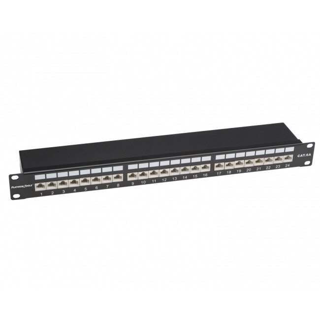 Shielded 24-port Cat6a Patch Panel, 10Gbit, 110 Type, comes with 1U Wall Bracket