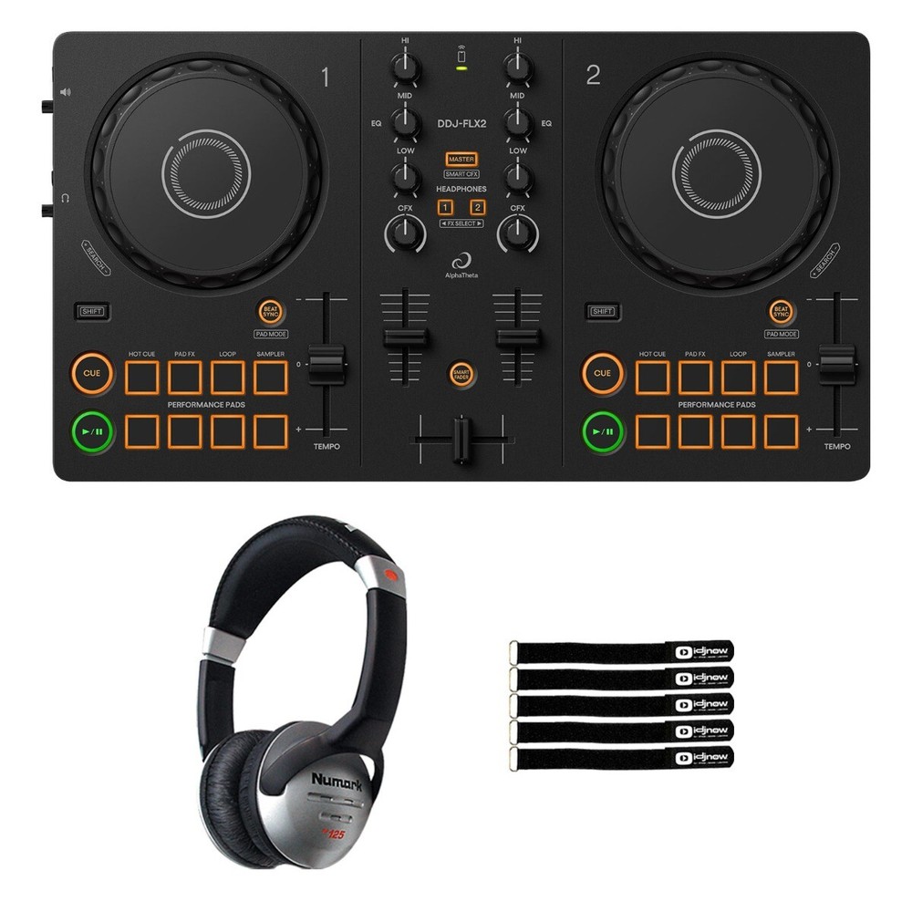 AlphaTheta DDJ-FLX2 Compact Beginner 2-Channel DJ Controller w Headphones