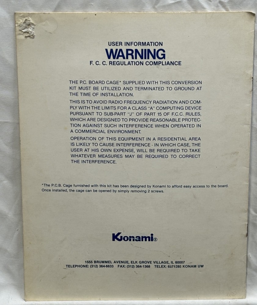 ORIGINAL-KONAMI-KICKER CONVERSION KIT-INSTRUCTION MANUAL