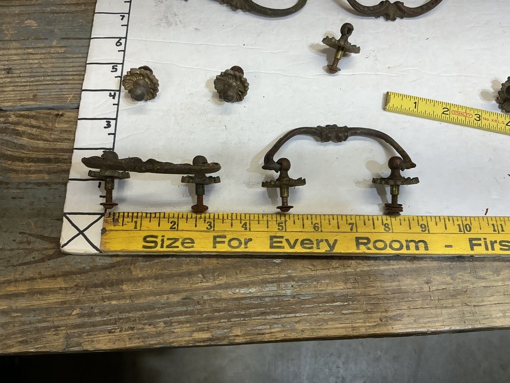 6 VINTAGE SOLID BRASS DRAWER PULLS**PLEASE READ DESCRIPTION**