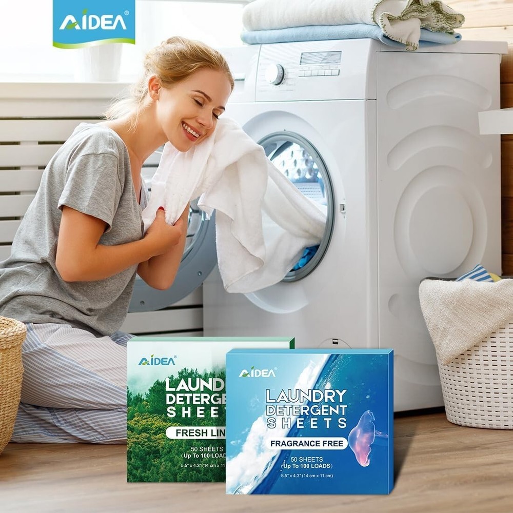 AIDEA Laundry Detergent Sheets, Unscented-(100 Loads) 50 Sheets, Eco-Friendly