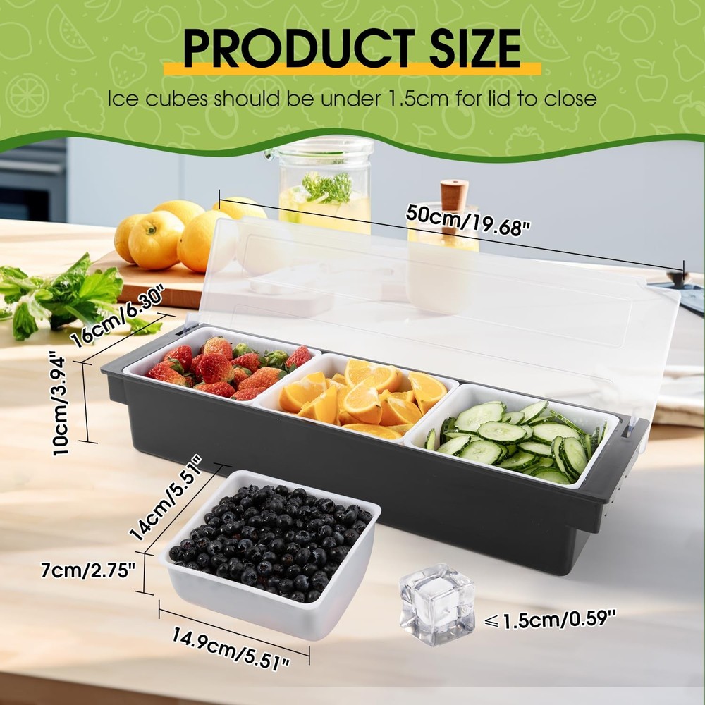 Ice Cooled Condiment Serving Container Fruit Veggie Condiment Caddy Plastic G...