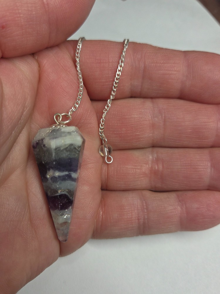 Multi color Flourite Faceted Cone Crystal Dowsing Pendulum Divination Tool