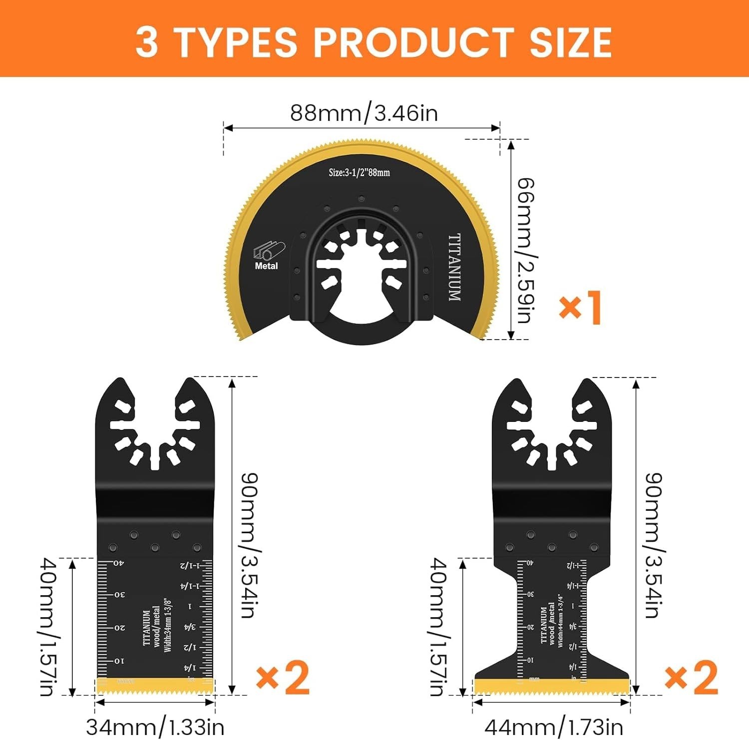 5PCS Titanium Oscillating Saw Blades Kit, Titanium Oscillating Multitool Blades