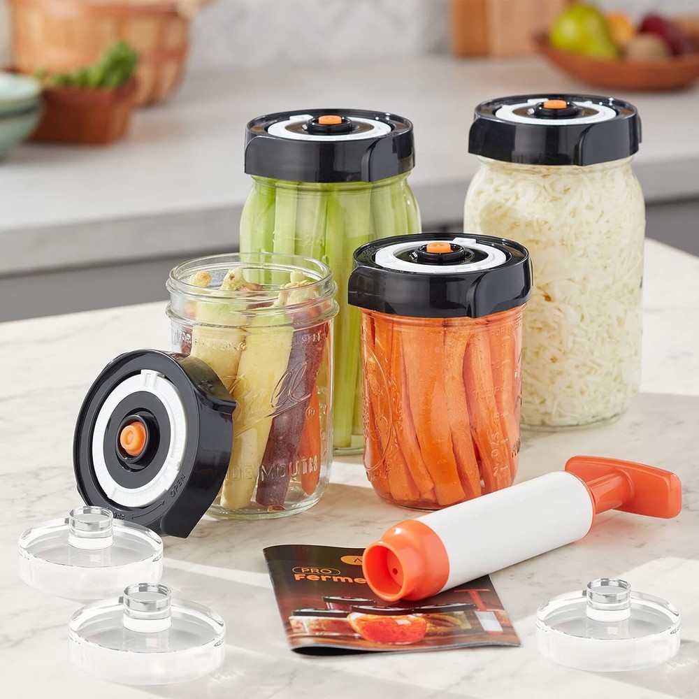 Fermentation Kit -3 durable jar lids,- 3 glass weights,-oxygen extraction pump