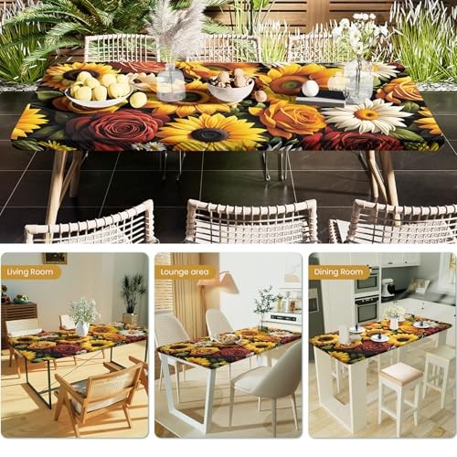 Picnic Table Cover with Elastic Edge,6FT 72" x 30" (Rectangular) Sunflower
